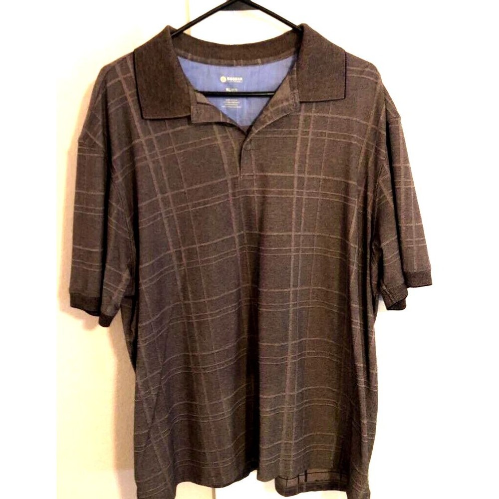 Hagger Mens Polo Shirt Multicolor Plaid Short Sleeve 2 Button Casual XL
